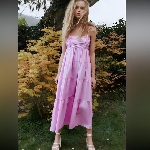 NWT Zara Cotton Poplin Sleeveless Maxi Dress Pink Blogger Fave - Picture 2 of 9